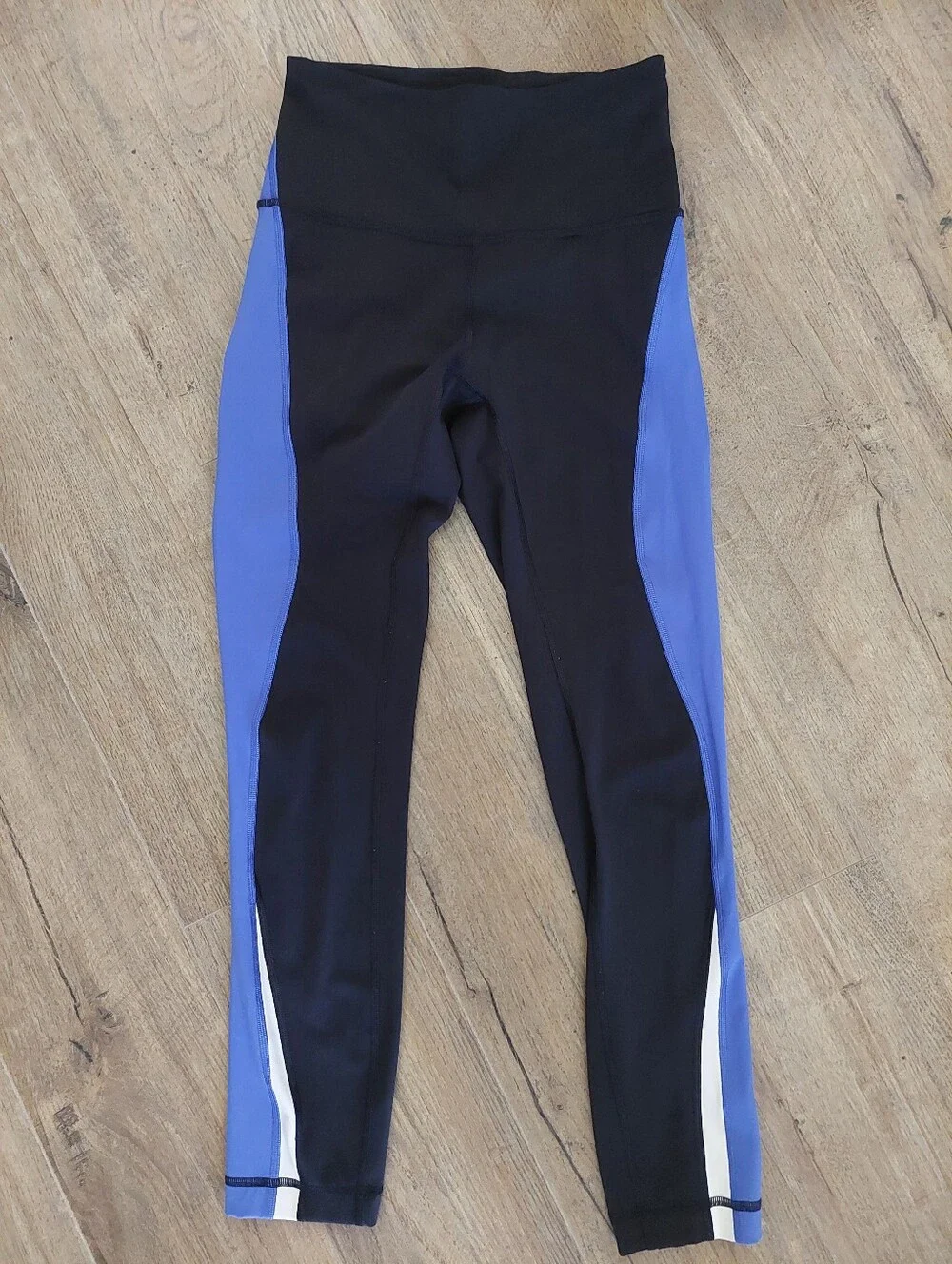 Lululemon Kick Serve Sweat Colorblock Side-Stripe Leggings Black Blue Size 4